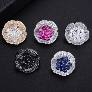 

Trendy Plant Flower Shape Full Micro Cubic Zirconia Pave Stud Earrings For Women Bridal Engagement Earrings Jewelry