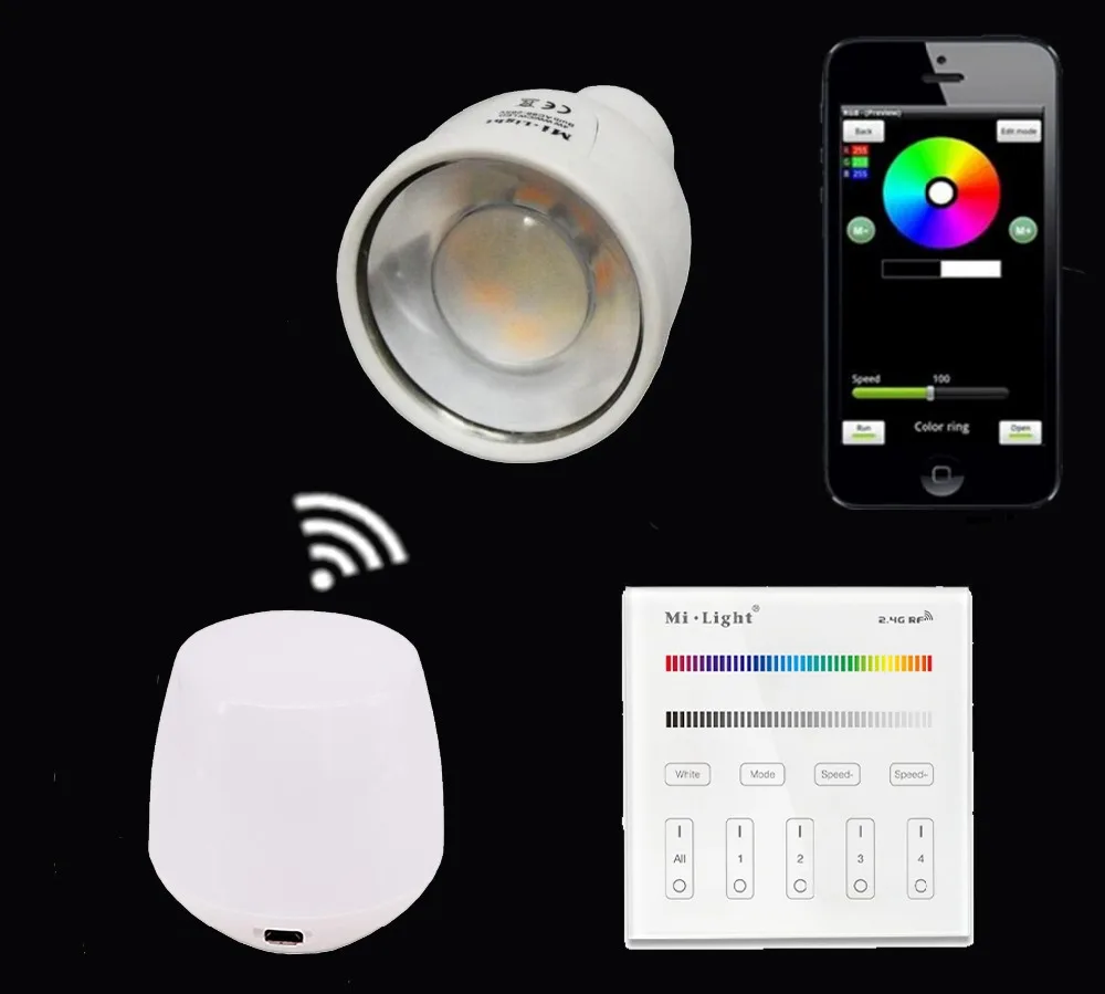 

2.4G GU10 5W RGBW/RGBWW Led Bulb Lamp+Mi.light Wifi Ibox Night Light With Color Change+B3/T3 Touch Panel Remote Controller