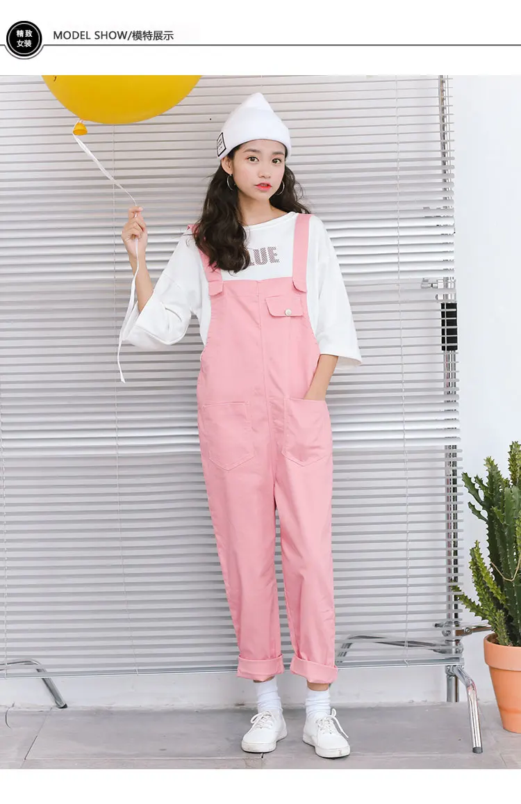 Spring Solid Color Denim Jumpsuits Women Vintage Fashion New Jean Overalls for Women Loose Pocket Long Pants Women Jumpsuit