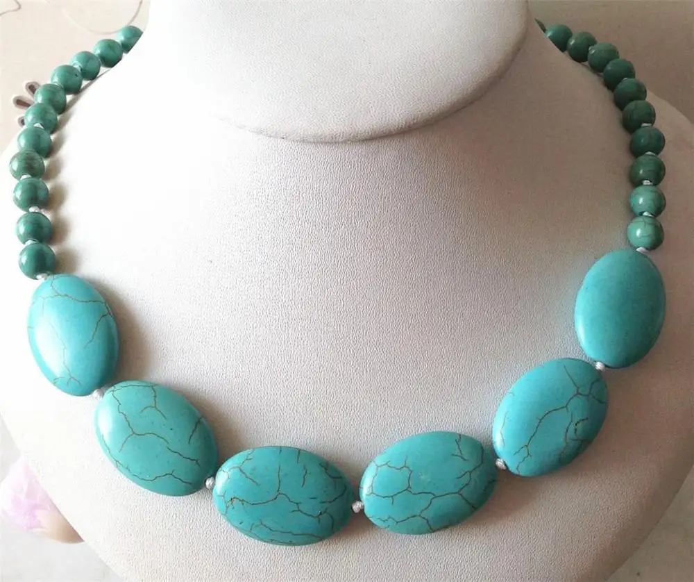 

Hot models 6mm 13X18mm blue Turkey turquoise necklace 18" AAA
