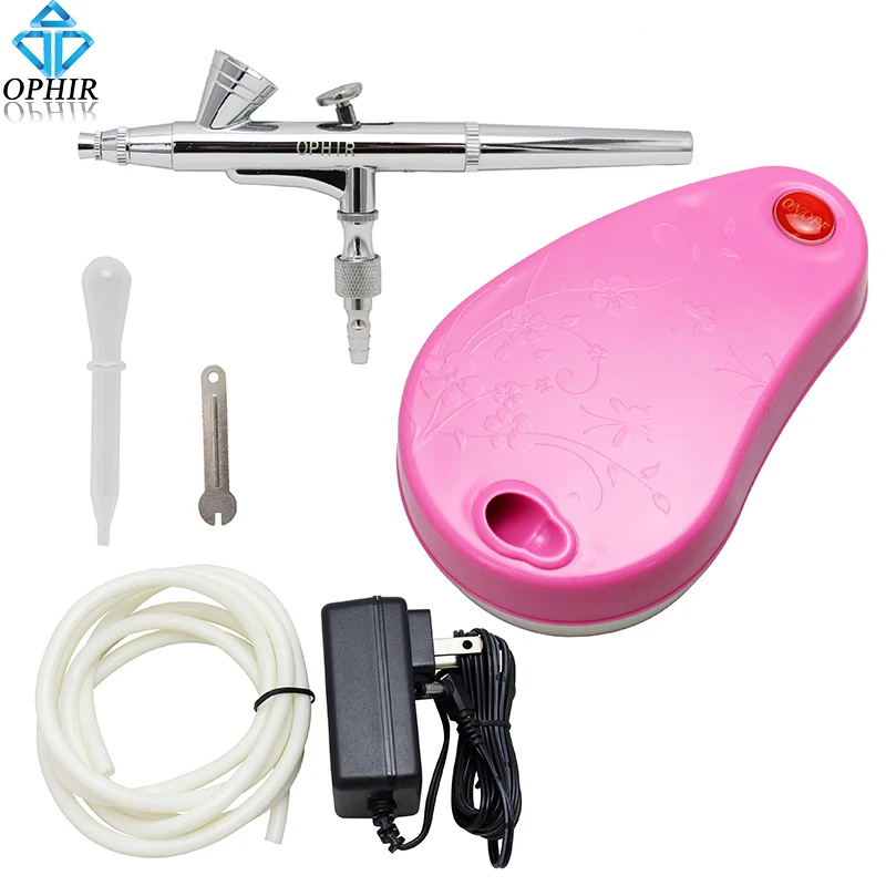 OPHIR 0.2mm Dual Action Airbrush Kit with Air Compressor for Arts