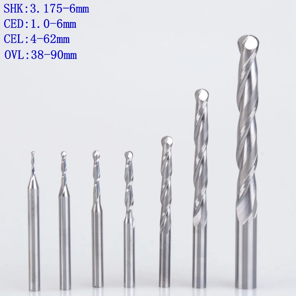 

1pc 3.175mm 4mm 6mm 2 Flute Spiral Ball Nose End Mill CNC Router Bits For Wood Tungsten Carbide Milling route tool