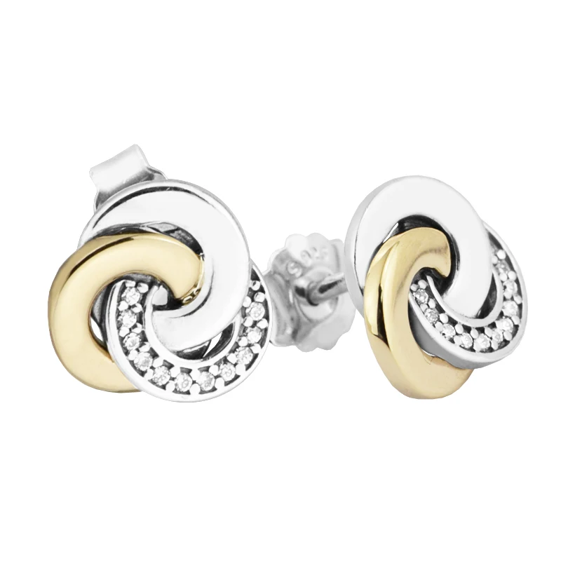 

Pandulaso Interlinked Circles Golden Plated Stud Earrings for Women Clear CZ Crystal Shining Earrings Spring Silver 925 Jewelry