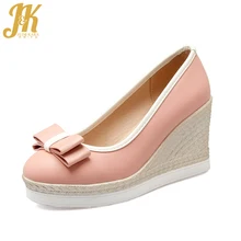 J&K 2017 Big Size 33-43 High Heels Pumps Butterfly-knot Platform Women Shoes Fashion Ladies Shoes Woman Shallow Female Shoes