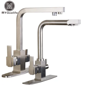 

Brushed Nickel Dual Spout Pure Water Kitchen Faucet 3 Way 2-Function Filler Kitchen Purification Mixer Taps for Water Filter