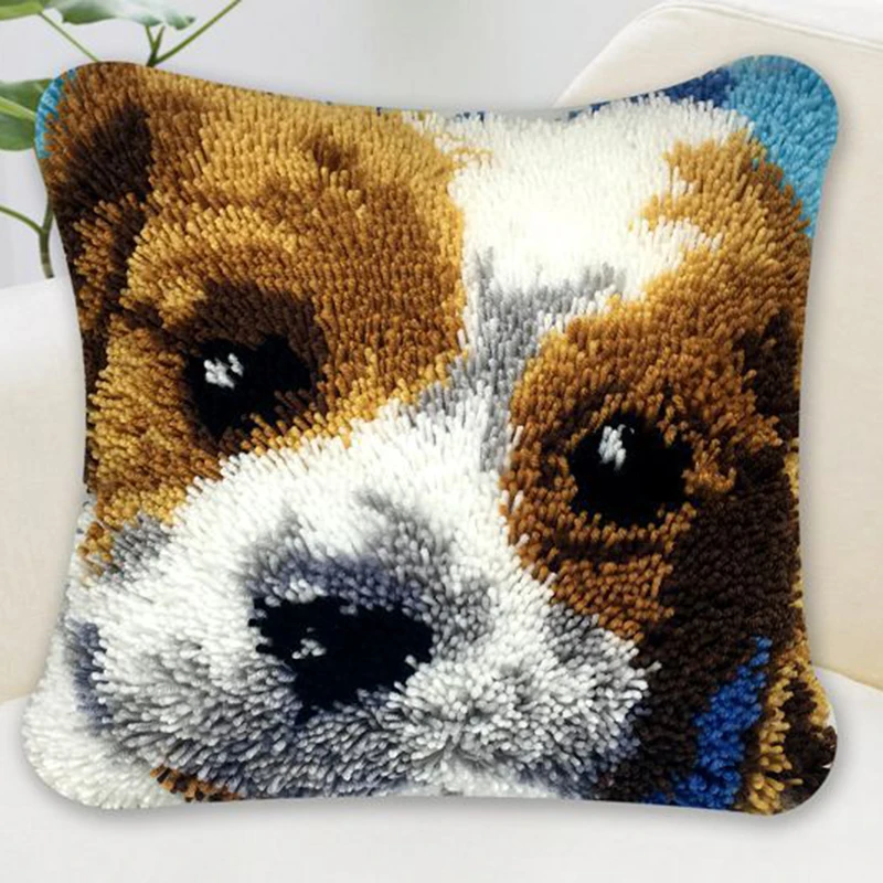 

3D Latch Hook Dog Ladybugs Pillow DIY Cross-Stitch Kit Cartoon Embroidery Pattern Button Package Animals Pillow