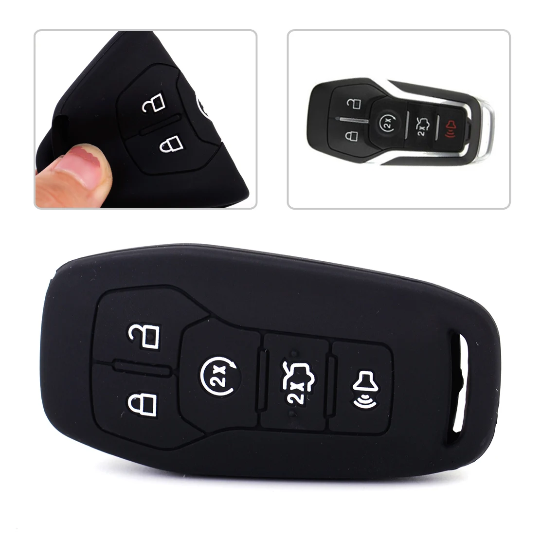 

beler 1Pc Black 5 Buttons Silicone Remote Key Cover Case Shell Fit For Ford Fusion Mondeo Mustang Explorer F-150 Lincoln MKZ MKC