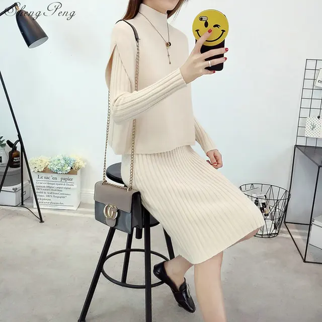 Cheap 2018 Autumn Womans Sweater + Dress Sets Solid Color Female Casual Two-Pieces Suits Loose Sweater Knit Mini Dress Winter V1204 Cheap 2018 Autumn Womans Sweater + Dress Sets Solid Color Female Casual Two-Pieces Suits Loose Sweater Knit Mini Dress Winter V1204