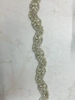 

Free shipping 10yards Beaded pearl Crystal Rhinestone Applique Trim rhinestone trimming crystal