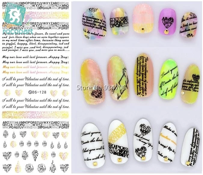 

Rocooart DS128 2018 Water Transfer Nails Art Sticker English Letter Little Element Nail Wrap Sticker Tips Manicura nail transfer