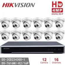Hikvision 16 каналов 4MP система домашней безопасности 12 шт. 4MP купольные камеры DS-2CD2343G0-I Крытый weatherprood IP наружняя камера видеонаблюдения POE