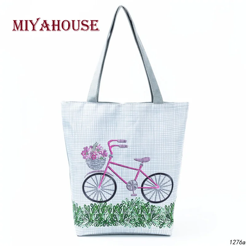 

Miyahouse Plaid Design Shoulder Bag Female Bicycle Printed Canvas Tote Handbag Women Daily Use Single Beach Bag Girls