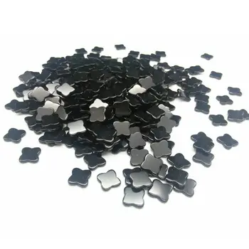 

Sadafu Wholesale AAAAA grade 8*8mm-22*22mm Four Leaf Clover Natural Black Onyx