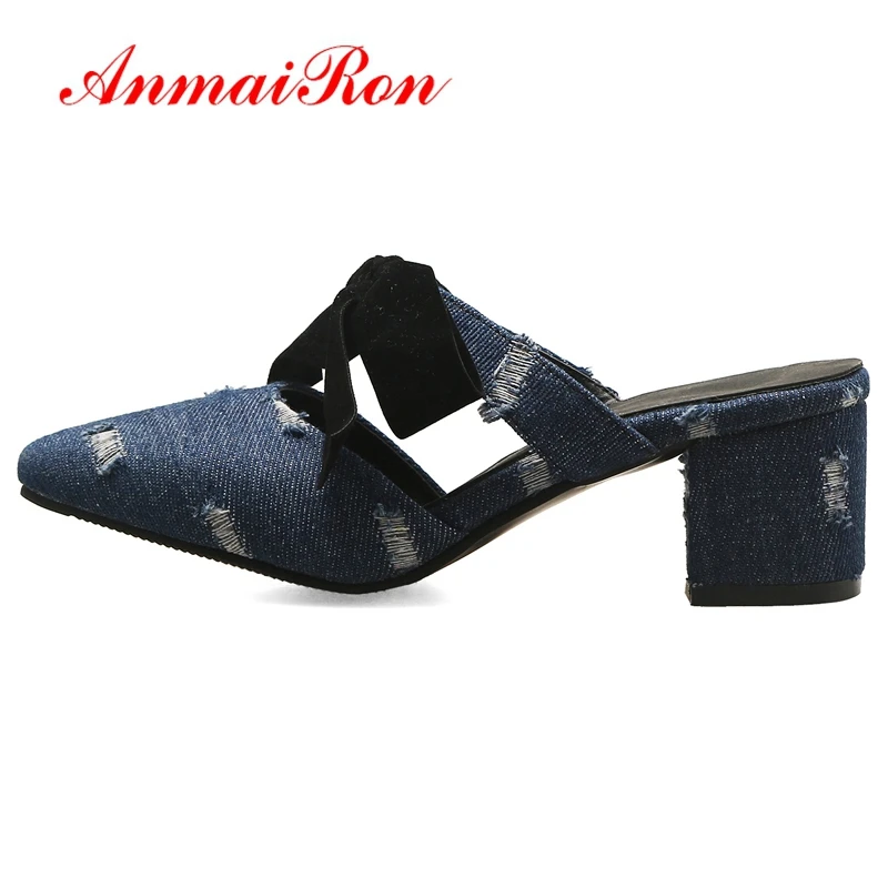 ANMAIRON/Коллекция года; Джинсовая женская обувь; zapatos mujer; женские модные однотонные демисезонные уличные женские тапочки; размеры 34-43; LY1944