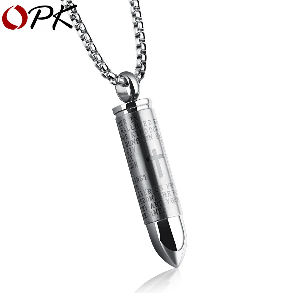 

OPK Punk Bullet Pendant Necklaces For Men Cross & Bible Design Box Link Chain 3 Colors God Bless You Personality Gift GX1137