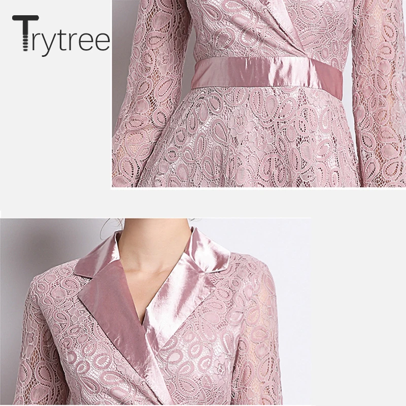 Осеннее Элегантное повседневное розовое платье Trytree женские платья из