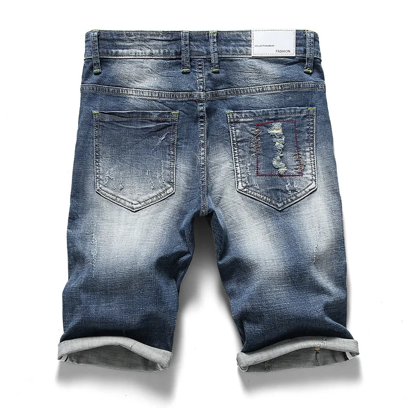 KSTUN Men Jeans Shorts Ripped Stretch Slim Fit Trendy Denim Short Streetwear Hiphop Distressed