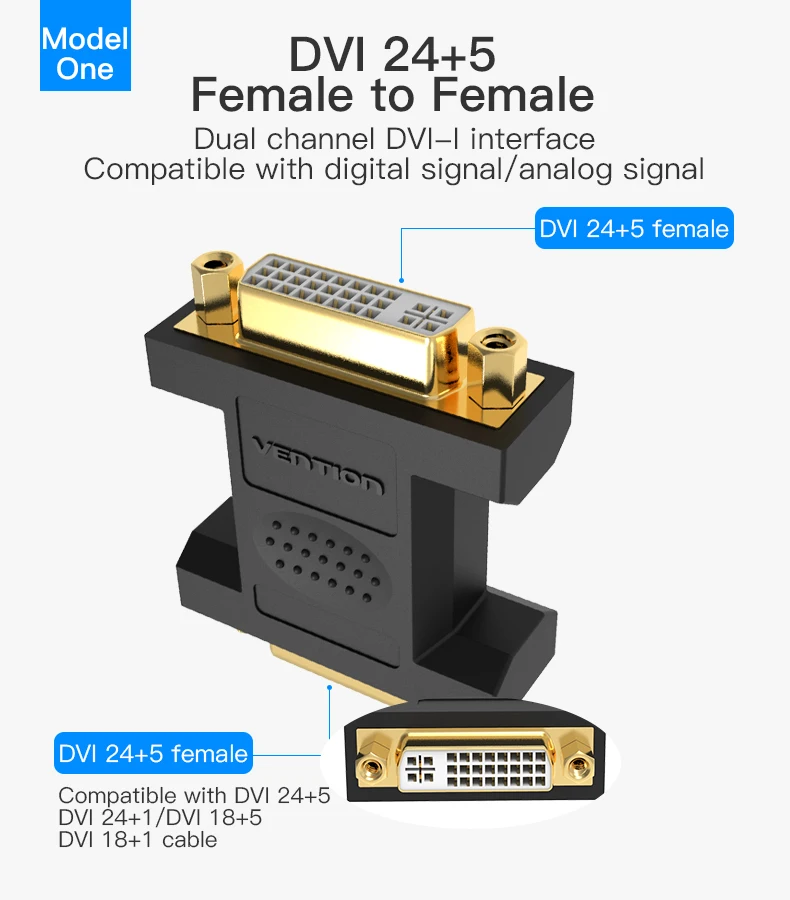 Vention DVI to DVI 24+ 5 адаптер Женский 2560 P преобразователь ТВЧ-сигналов для ПК ТВ-проектор коробка