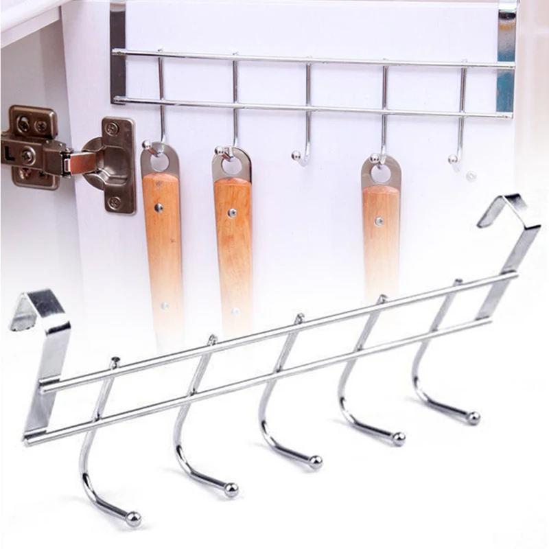 1* Нержавеющая сталь без сверла 5-hook Rack Шкаф Дверь Назад пальто шляпа крюк вешалка