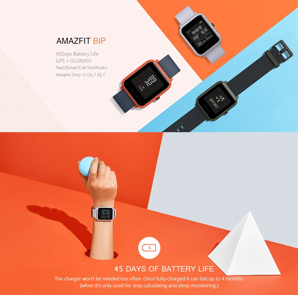 Instock Amazfit Bip Смарт часы GPS 45 Срок службы батареи плавание IP68 Водонепроницаемые