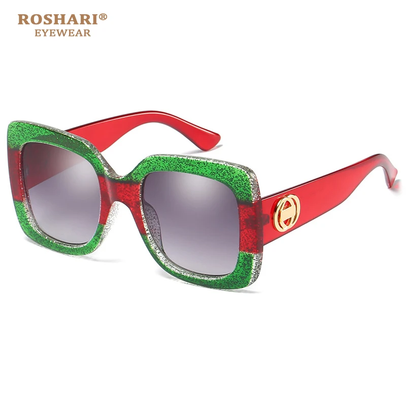 Модные Роскошные негабаритные Солнцезащитные очки женские винтажные квадратная большая рама солнцезащитные очки женские очки lentes de sol mujer - Цвет линз: Green and red