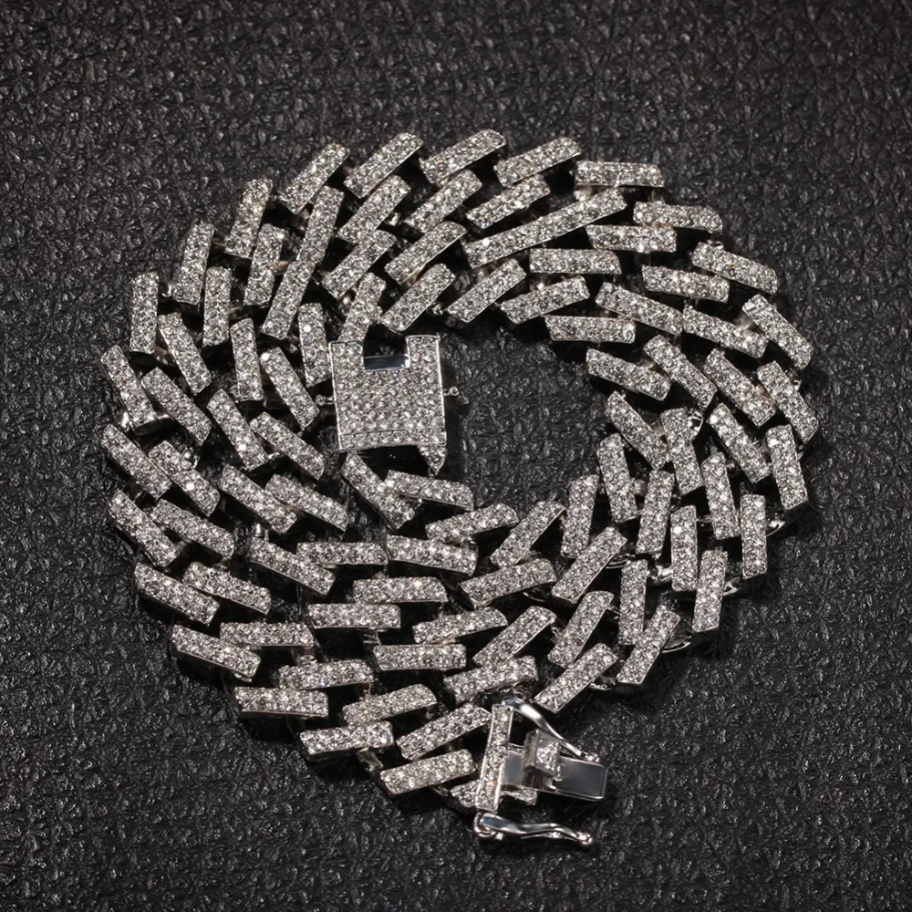 UWIN дропшиппинг модные кубические звенья цепи ожерелья 15 мм Разноцветные синий/черный Стразы хип-хоп ювелирные изделия мужские - Окраска металла: silver