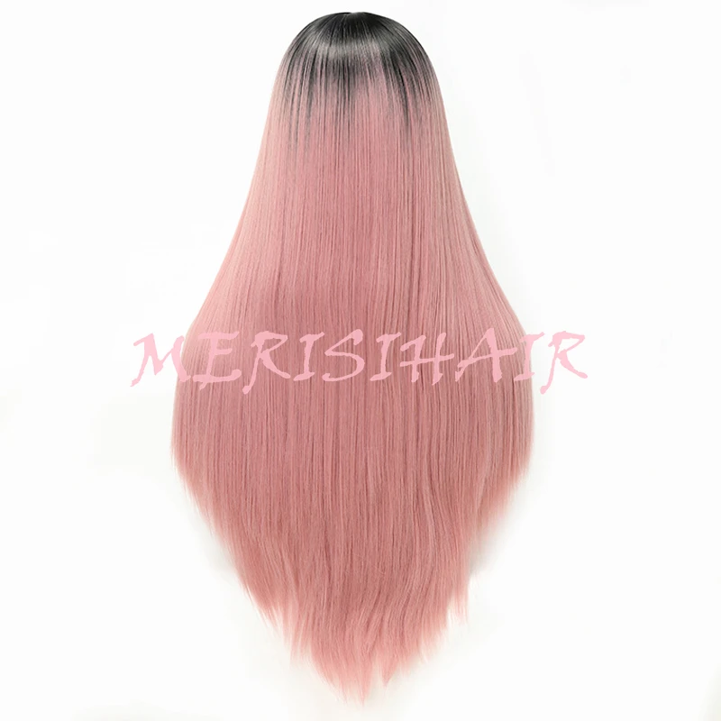 MERISI HAIR Long Straight Hairstyle Pink Color Available Lace Front Wigs For Women Synthetic Hair High Temperature Fiber (3)