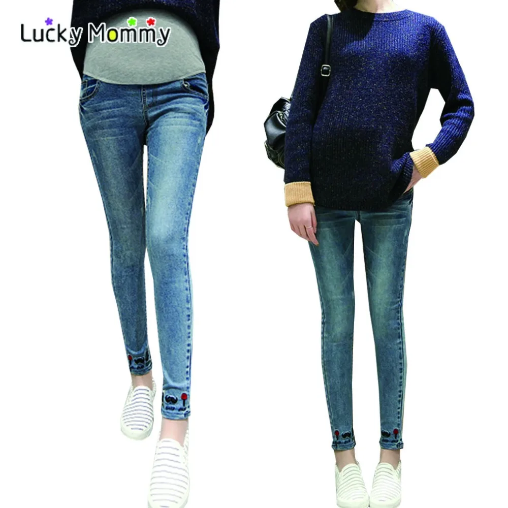 

Lovely Beard Maternity Jeans Pants Trousers High Waist Belly Pregnancy Clothes for Pregnant Women Clothing Fall Winter M-3XL