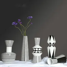 Керамическая ваза в скандинавском стиле, украшение для гостиной, аксессуары для цветочной композиции, простая креативная черно-белая ваза для цветов