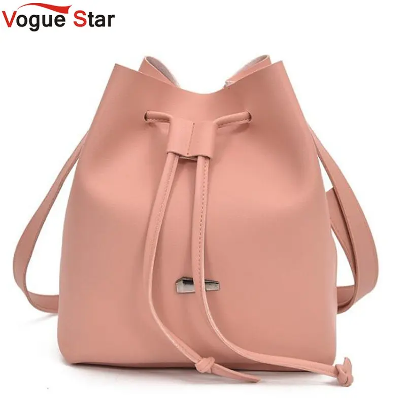 2018 Girls Cute Korean Bags Bucket Leather Shoulder Sling Bags For Women Drawstring Handbags