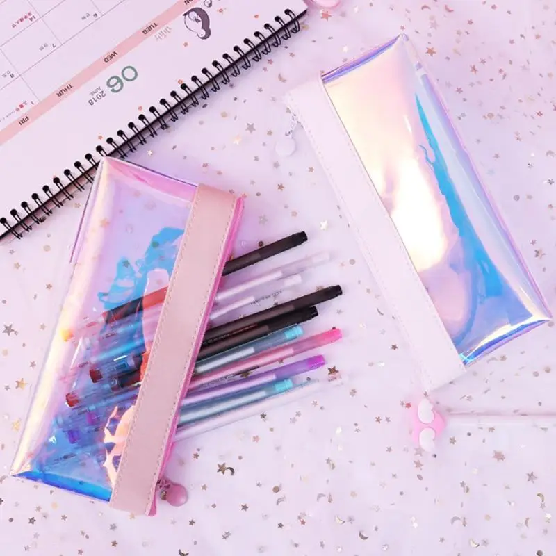 

Iridescent Laser Transparent Pencil Case Pen Messenger Makeup Bag Stationery Gift Pencilcase Cute Pencil Box Bts School Supplies