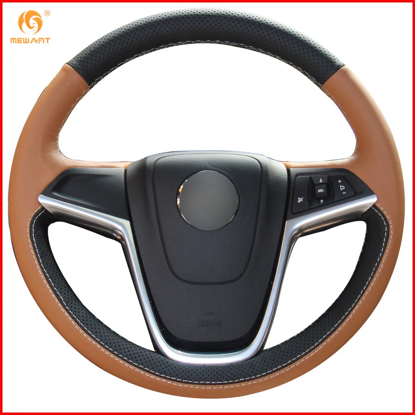 MEWANT Black Brown Genuine Leather Car Steering Wheel Cover for Buick Excelle XT GT Encore Opel