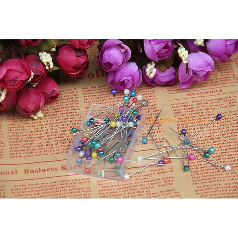 

80Pcs Color Assorted Pearl Head Straight Pins Headed Patchwork Fix Pins Sewing Pins For Hand Craft Dress Making Diy Jewelry Comp