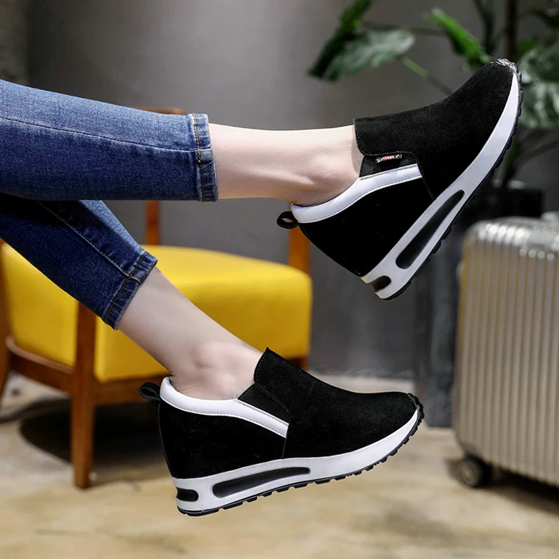 

Women Platform Shoes 2018 Hidden Heel Women Casual Shoes Vulcanized Slip on Loafers Breathable Leather Toe Sneakers Spring Autum