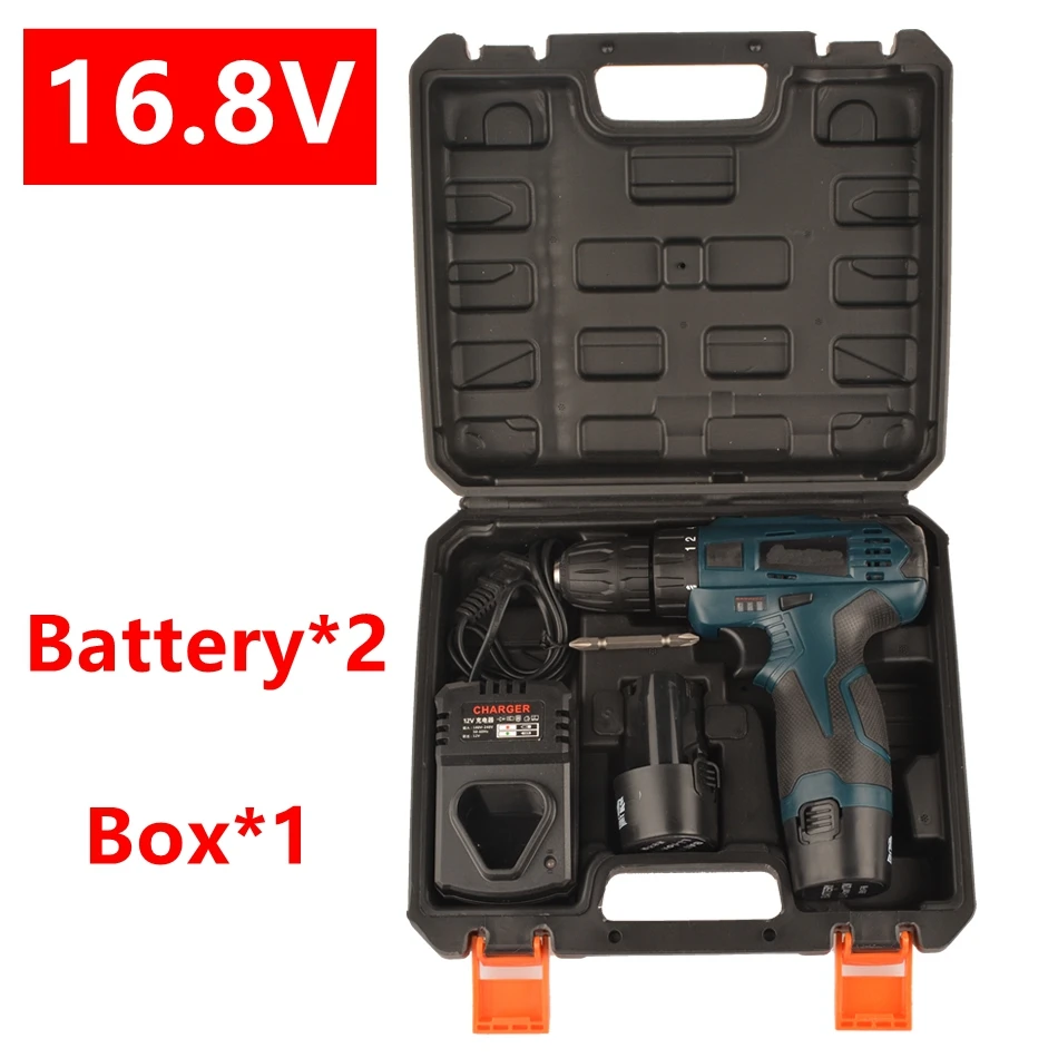 MXITA 16.8V Lithium Battery*2 Torque Electric Drill bit cordless Electric Screwdriver  wrench with plastic case carry tool box