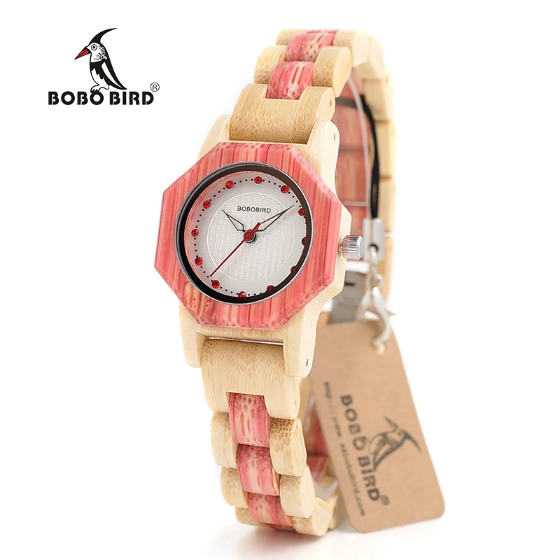 BOBO BIRD O10 Bamboo Women Watches Crystal Dial Ladies Quartz Dress Watch in Wooden Box