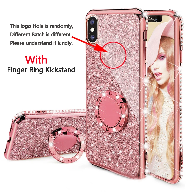 case for iphone 8 Glitter Bling Diamond Plating Soft TPU Cover For iPhone 11 12 XS Max XR X 6S 6 7 8 Plus 360 Rotating Finger Ring Kickstand Case case for iphone 7