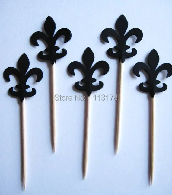 Cheap Black Fleur De Lis Party Picks Cupcake Toppers Toothpicks