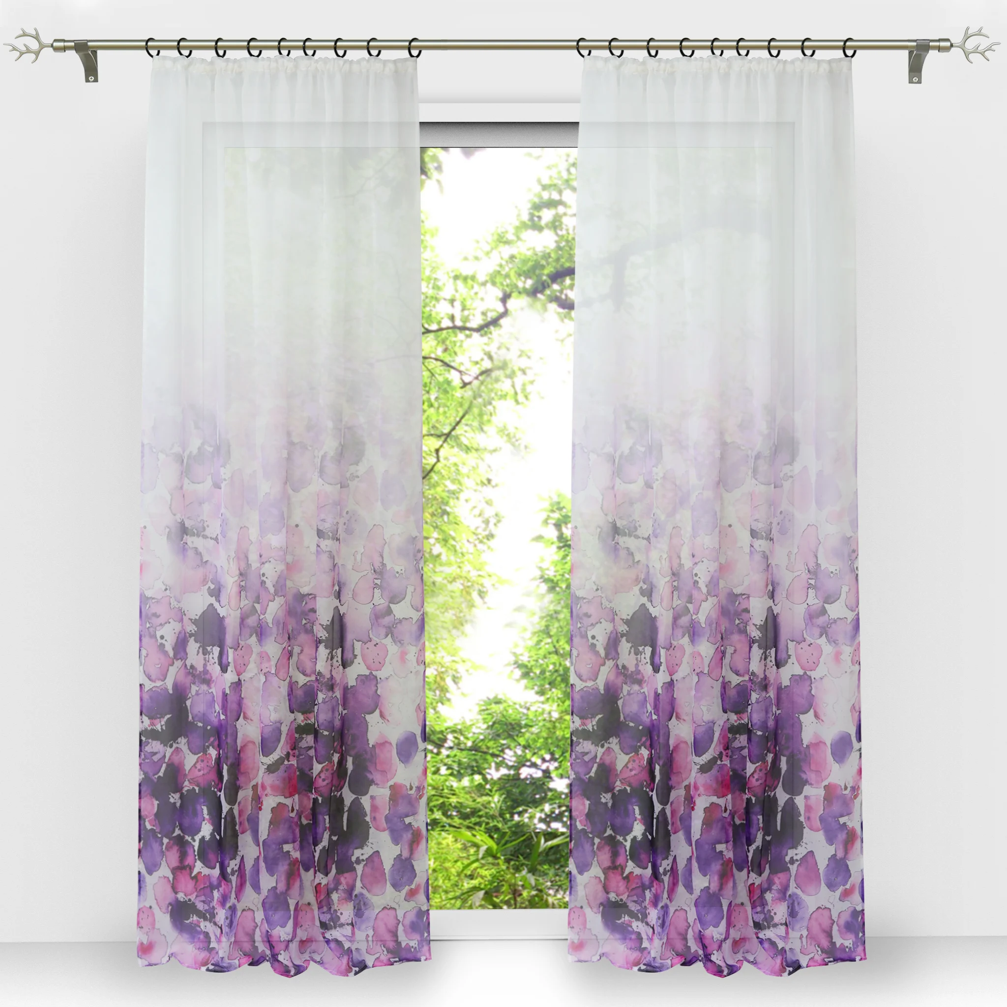 Европейский фиолетовый цветочный украшенный занавес Прозрачный прозрачный тюль вуаль ткань прозрачная гостиная современная обработка окна 1 шт./лот - Цвет: Pull Pleated Tape
