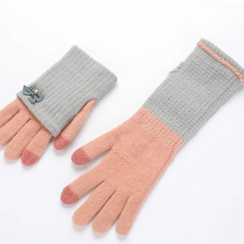 Теплые зимние толстые перчатки вязаные женские холодные зимние перчатки сенсорный экран снежинка полный палец варежки Mitaine Luvas