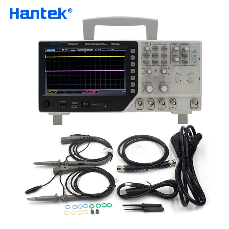 

Hantek Oscilloscope DSO4202C 2 Channels 200Mhz USB Osciloscopio + Arbitrary/Function Waveform Generator 1GSa/s Sample Rate