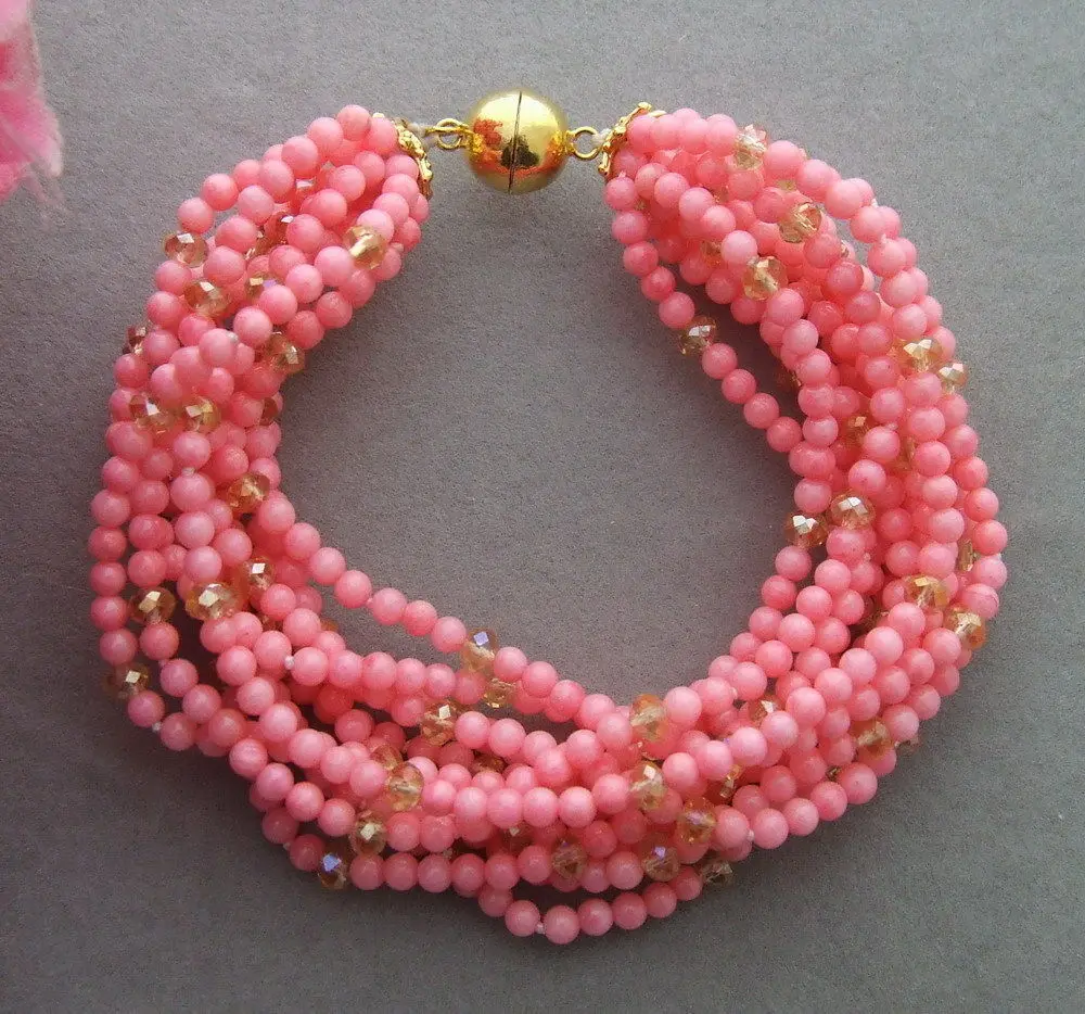 

Hot sell Noble- FREE SHIPPING>>>@@ 0571 12Strds Coral&Crystal Bracelet