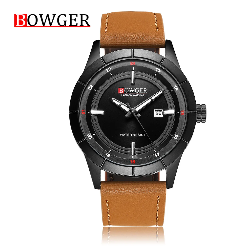 

Men Watch BOWGER Luxury Brand Quartz Military Army Wristwatch Leather Waterproof Male Clock Sport Watches Relogio Masculino
