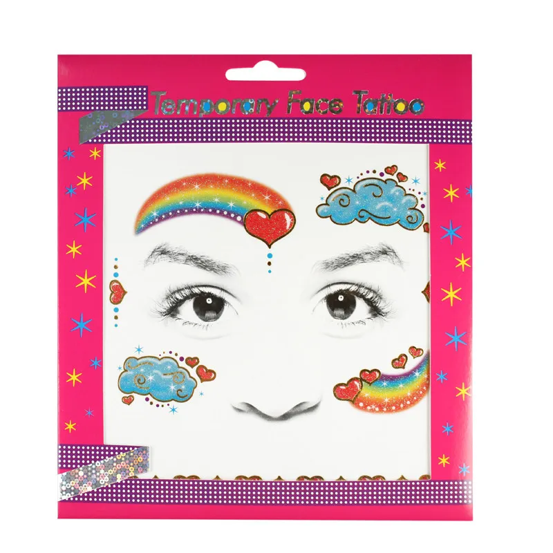 2pcs Temporary Glitter Tattoo Shimmer Blue Pink Flower Face Tattoo Sticker As Gift To Children Kids Tatoo 4Models