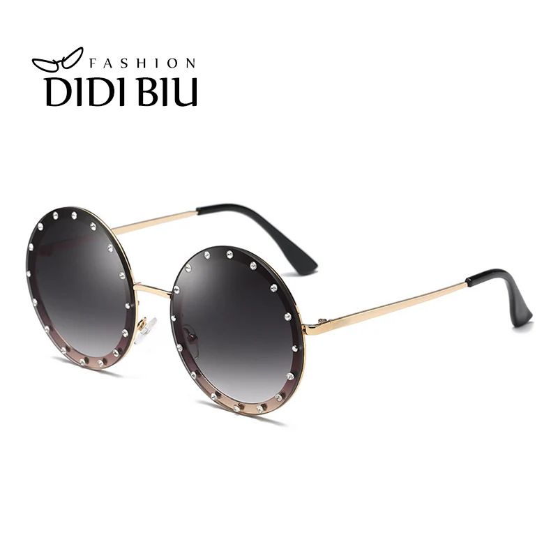 

Round Diamond Sunglasses Women Brand Steampunk Rimless Metal Frame Crystal Sun Glasses Men Gradient Lens Shades Oculos WN1005