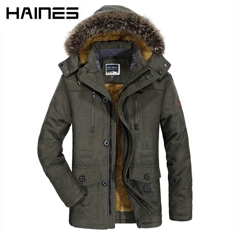 HAINES 2018 зима курточка бомбер для мужчин модные Мех животных с капюшоном Военная