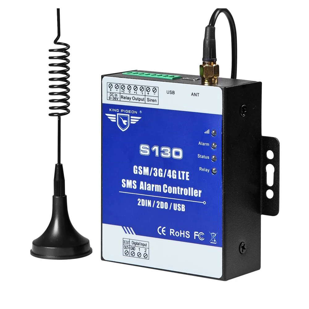 

GSM/3G/4G SMS Controller Alarm 2 DIN 2 DOUT 4G RTU Alarm Controller for Oil Water Overflow Smoke Shock Door Sensor S130L