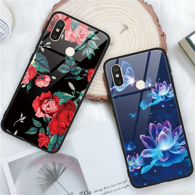 Чехол из закаленного стекла с цветами для Xiaomi Redmi Note 6 5 S2 Pro Plus чехол Mi A2 8 Lite Mix 2 2S