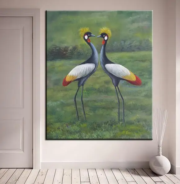 Ручная роспись abstractRed венценосный журавль ЖИВОТНЫХ ИСКУССТВА Роспись Маслом На