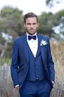 Tailor-Made Fashion Shawl Collar Bule Terno Masculino (Coat+Pants+Vest+Tie) High Quality Wedding Prom Party Formal Men Suits